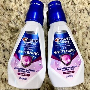 2x Crest 3D White Glamorous Mouthwash, Radiant Mint, 16 FL OZ Each.